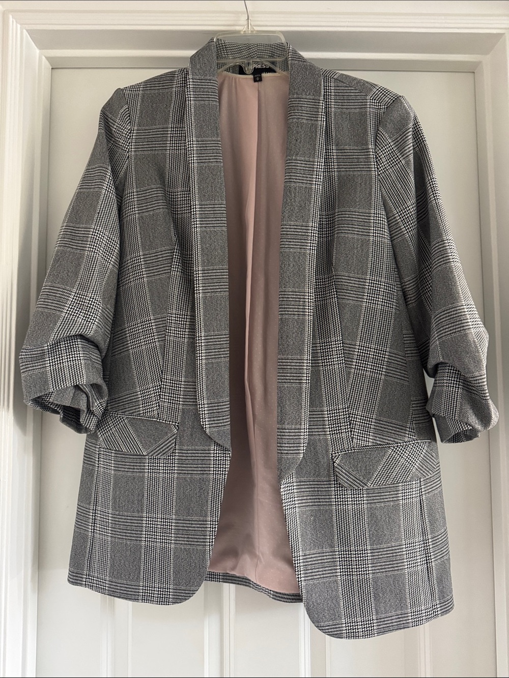 Express Gray Plaid Blazer with Blush Lining